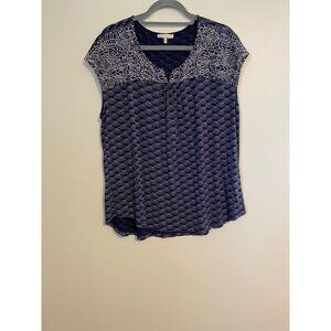 Skies Are Blue Women’s Blouse Blue & White Sleeveless Top 2X Boho Rayon Blend